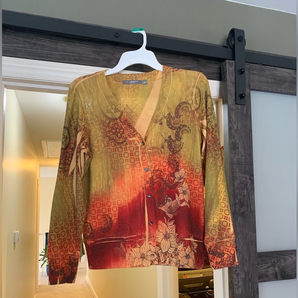 Festive lightweight cardigan, size PL (seems like a regular medium).